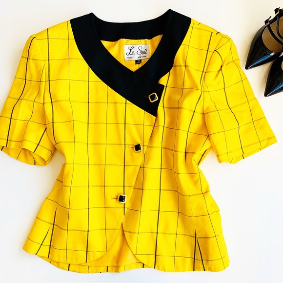Le Suit Jackets & Blazers - LE SUIT Yellow Black Plaid Blazer